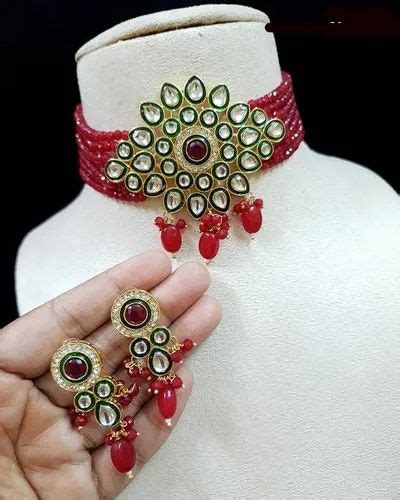 Wedding Wear Artificial Jewelry Traditional Kundan Meena Chick Set With