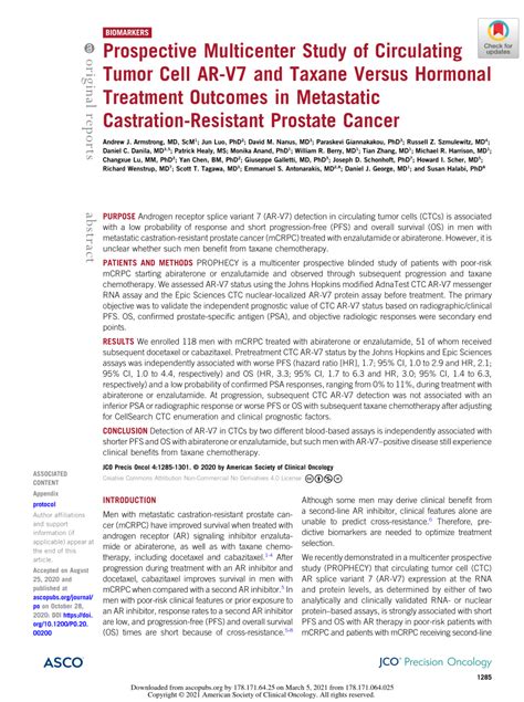 Pdf Prospective Multicenter Study Of Circulating Tumor Cell Ar V7 And