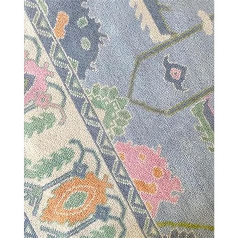 Modern Handknotted Oushak Rug In Shades Of Blue Green With Pops Of