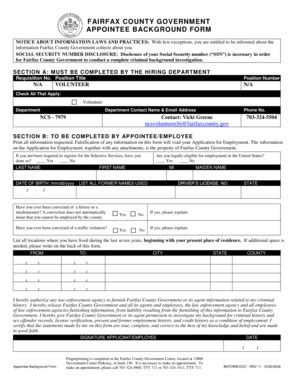 Va Employment And Volunteer Appointee Background Form Fairfax