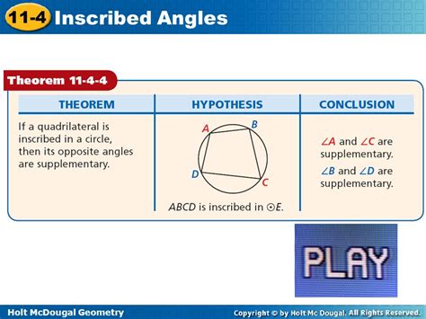 Holt Mcdougal Geometry Inscribed Angles Find The Measure Of An