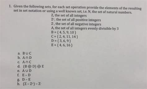 Solved 1 Given The Following Sets For Each Set Operation