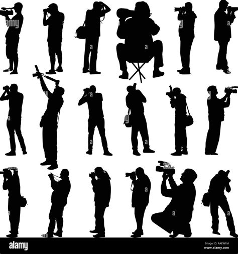 Sixteen Photographers In Different Posses Silhouette Vector Stock