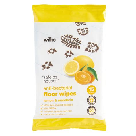 Wilko Lemon And Mandarin Antibacterial Floor Wipes 15 Pack Wilko