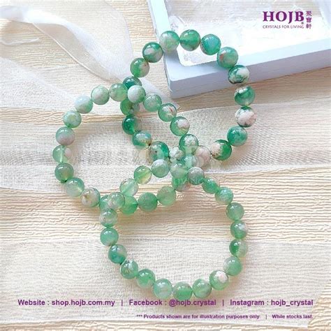 Hojb Natural Madagascar Green Cherry Blossom Agate A Beads Bracelet