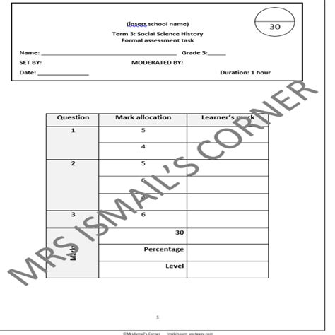 History Grade 5 Term 3 Assessment Social Science • Teacha