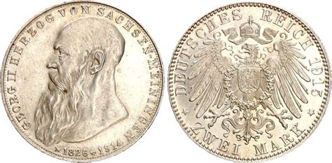 Sachsen Meiningen Kaiserreich 2 Mark 1915 D Georg II 1866 1914