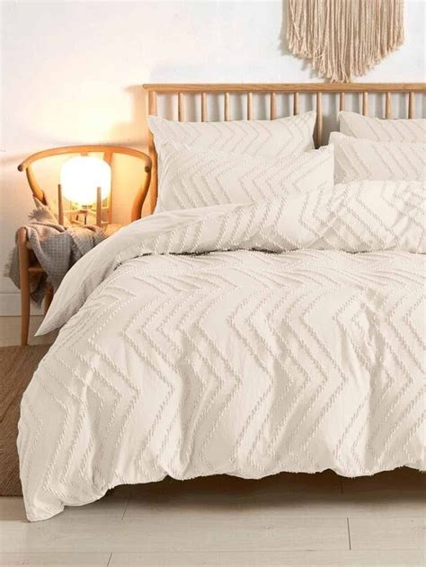 Nanko Queen Comforter Set Beige Tufted Jacquard Boho Soft Shabby Chic