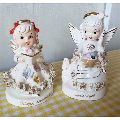 Vintage Birthday Angels Figurines Napco April October Tmj Etsy