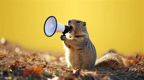 Premium Photo Funny Gopher Is Holding A Megaphone Blue Copy Space For Text