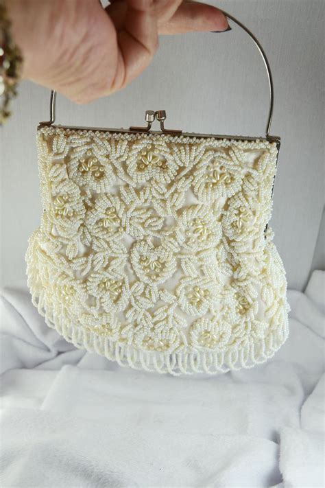 Vintage 1960s Evening Handbag Made In Hong Kong Ivory And Faux Etsy Beaded Handbag Beaded