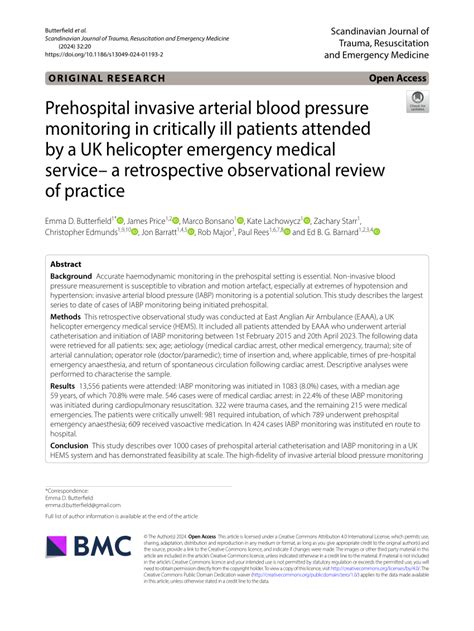 Pdf Prehospital Invasive Arterial Blood Pressure Monitoring In