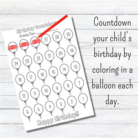 Kids Birthday Countdown Printable Birthday Coloring Page Birthday