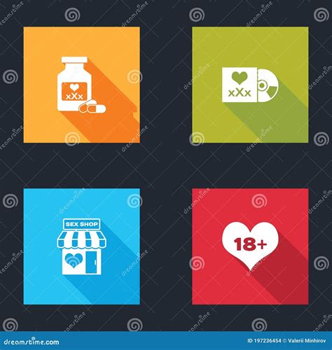 Set Bottle With Pills For Potency Disc Inscription Sex Shop Building And Plus Content Heart