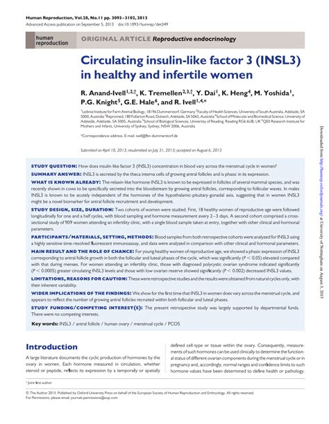 Pdf Circulating Insulin Like Factor 3 Insl3 In Healthy And