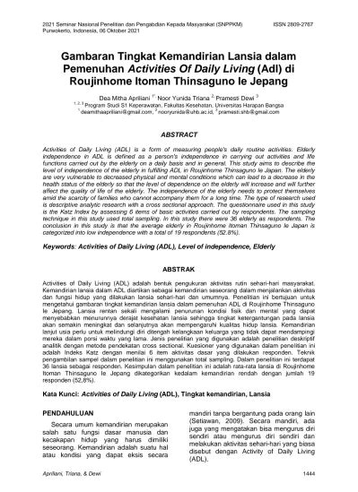 Gambaran Tingkat Kemandirian Lansia Dalam Pemenuhan Activities Of Daily