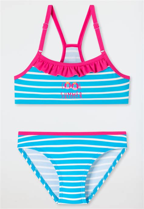 Bustier Bikini Wirkware recycelt LSF40 Streifen Rüschen hellblau Cat