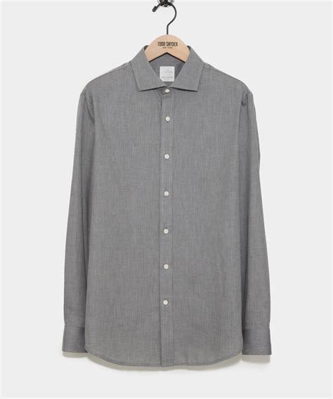 Slim Fit Flannel Spread Collar Dress Shirt In Grey Todd Snyder