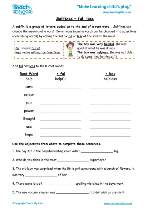 Free Printable Suffix Ful And Less Worksheets