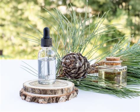 Premium Photo Cedar And Spruce Essential Oil In A Glass Bottle On A