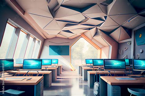 Futuristic school interior, ai illustration Stock Illustration | Adobe ...