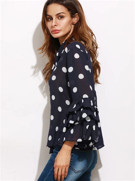 Textured Dots Layered Ruffle Sleeve Blouse Sheinsheinside