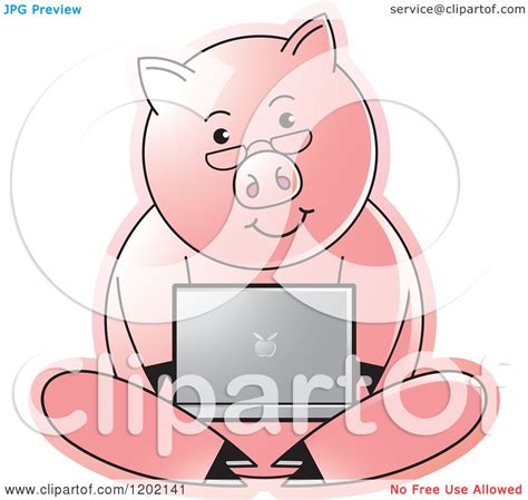 Clipart Of A Pig Using A Laptop Computer Royalty Free Vector