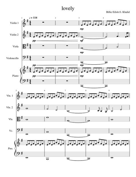 Lovely Billie Eilish Ft Khalid Orchestra Sheet Music For Piano Violin Viola Cello