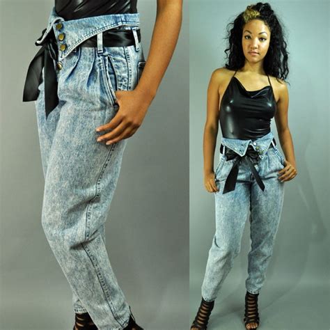 80s High Waist Foldover Denim Jeans Skinny Leg Harem Jeans