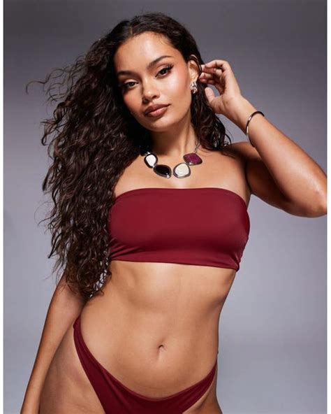 Asos Asos Design Maya Mix And Match Sleek Bandeau Bikini Top In Red Lyst