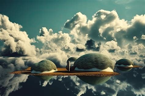 Premium Ai Image Surreal Float Landscape With Cloudy Sky And Rolling