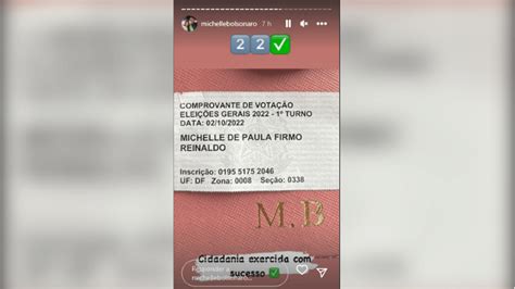 Michelle Bolsonaro Vota Em Bras Lia E Posta Comprovante De Vota O