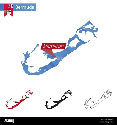 Bermuda Blue Low Poly Map With Capital Hamilton Four Versions Of Map