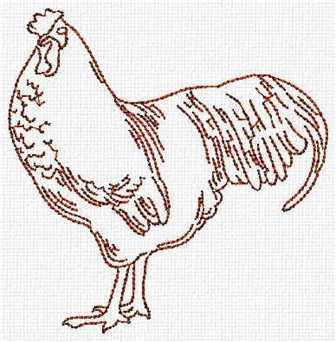 Rooster And Chicken Redwork Machine Embroidery Design Set Etsy