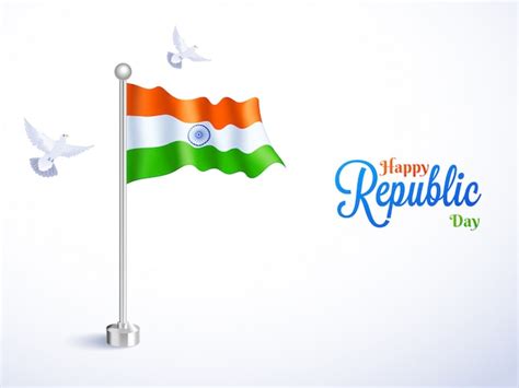 Premium Vector Glossy Indian Flag With Flying Pigeons Illustration