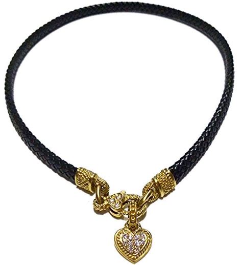 Judith Ripka Braided Leather Choker With 19k Gold And Fiery Diamonds