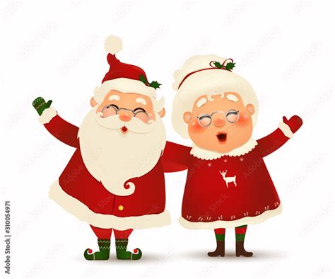 Mrs Claus Together Vector Cartoon Character Of Happy Santa Claus And