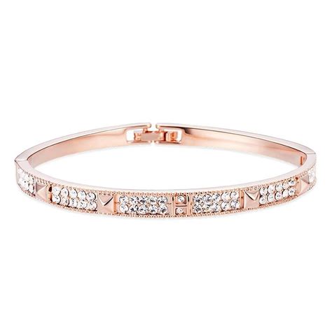 Sweetiee Rose Gold Plated Tin Alloy Bangle Bracelet With Aaa Zircon And