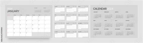 Monthly calendar template for 2024 year. Wall calendar in a minimalist ...