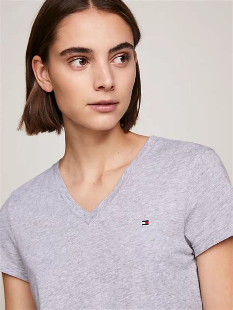 Heritage V Neck T Shirt Grey Tommy Hilfiger