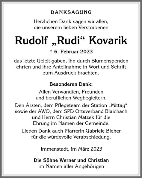 Traueranzeigen Von Rudolf Kovarik Augsburger Allgemeine Zeitung