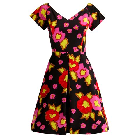 Arnold Scaasi Silk Fit And Flare Mini Dress In Bright Floral Print At