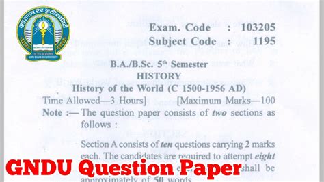 Gndu Ba Bsc Th Semester History Question Paper Ba Th Semester