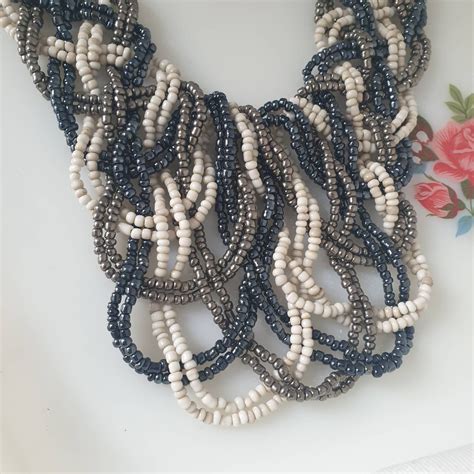 Boho Braided Seed Bead Necklace Vintage Seed Bead Statement Etsy