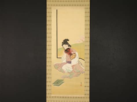 真作 伝来弐 旧家買取品 Dr1468 小方華圃 鼓美人図 浪華の女流画家 竹内栖鳳師事 大阪の人人物、菩薩｜売買されたオークション情報