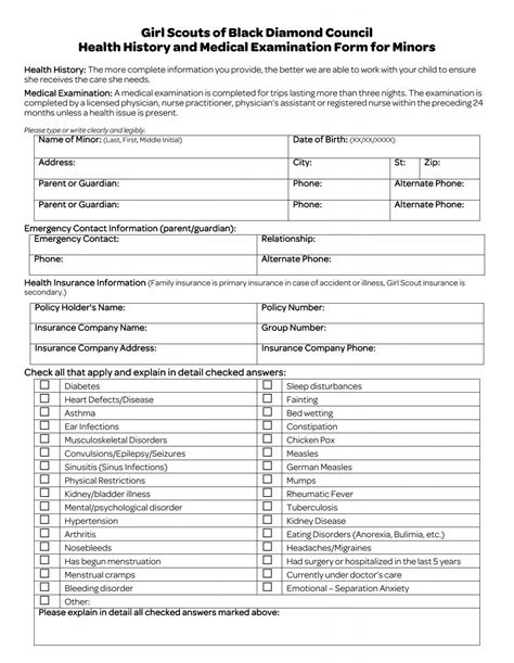 Girl Scouts Of Black Diamond Council Health History And Medical