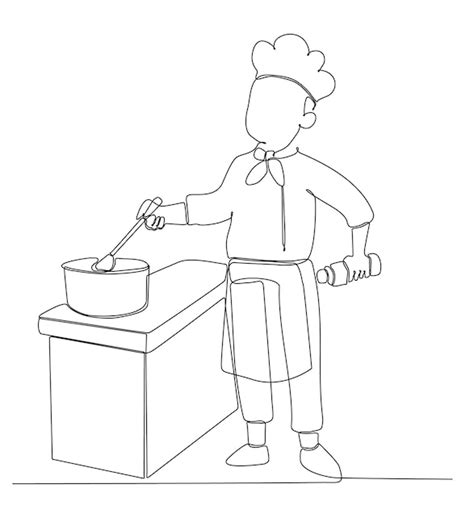 Premium Vector Single Continuous Line Drawing Of Young Male Chef