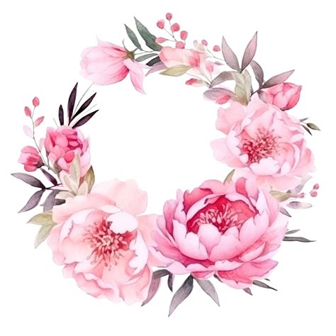 Watercolor Pink Peony Flower Bouquet Arrangement Wreath Frame Bouquet