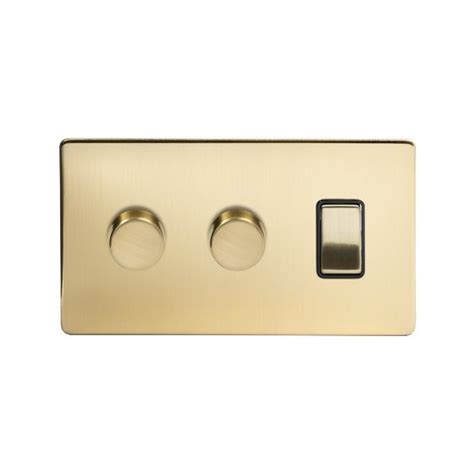 Soho Lighting Brushed Brass 3 Gang Light Switch With 2 Dimmers The Soho Lighting Company