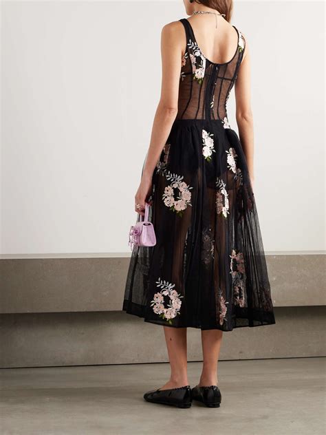 Simone Rocha Embroidered Tulle Midi Dress Net A Porter